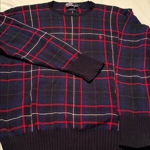 Polo by Ralph Lauren Men's Red and Blue Plaid Crewneck Sweater